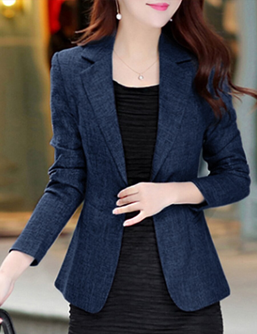  Women's Blazer Solid Colored Basic Long Sleeve Coat Fall Spring Daily Regular Jacket Blue / Notch lapel collar / Work / Plus Size
