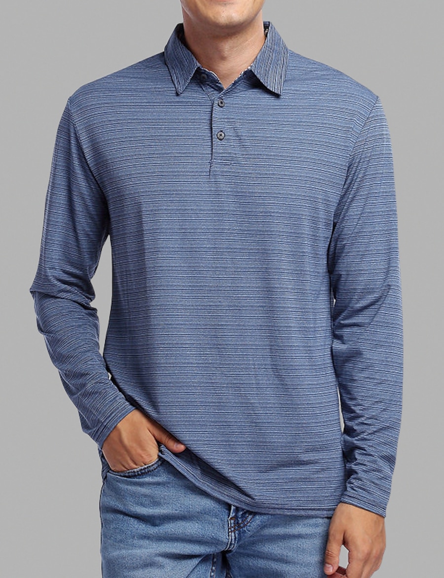  Men's Golf Shirt T shirt Tee Plaid Turndown Button Down Collar Casual Daily Long Sleeve Button-Down Tops Simple Basic Formal Fashion Blue Gray