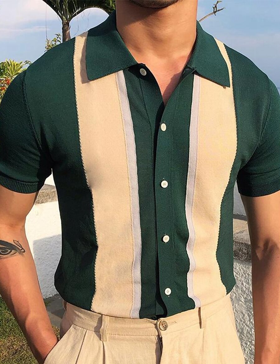  Men's Polo T shirt Vintage Style Spring Summer Green