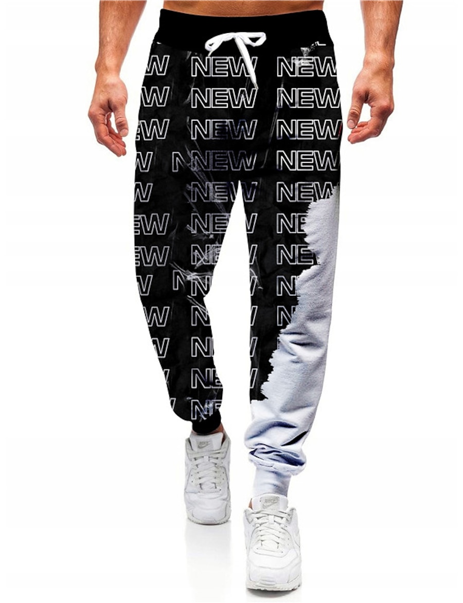  Men's Novelty Designer 3D Print Drawstring Elastic Waist Jogger Pants Sweatpants Full Length Pants Micro-elastic Daily Fitness Graphic Prints Letter Mid Waist Breathable Sports Black S M L XL XXL