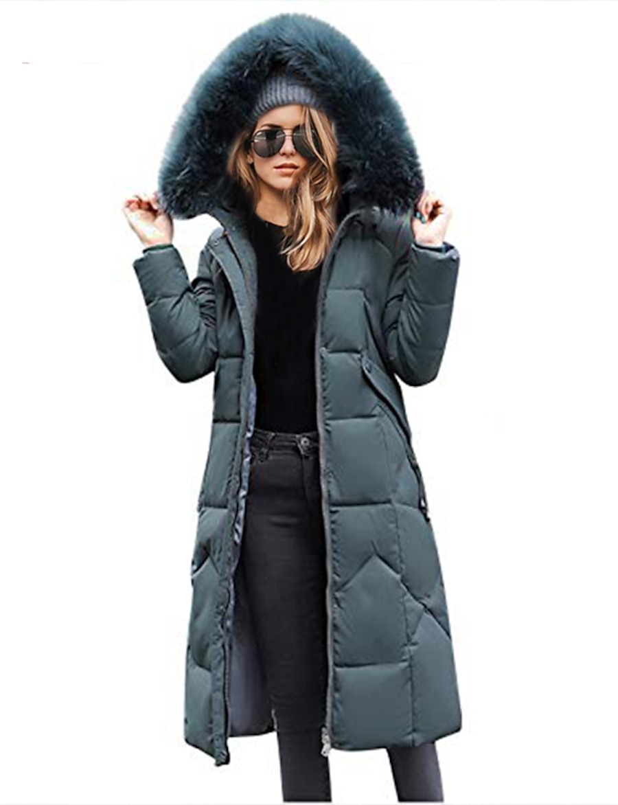  Women's Puffer Jacket Fall Winter Spring Street Daily Valentine's Day Long Coat Windproof Warm Regular Fit Sporty Active Casual Jacket Long Sleeve Pocket Solid Color Black khaki off-white