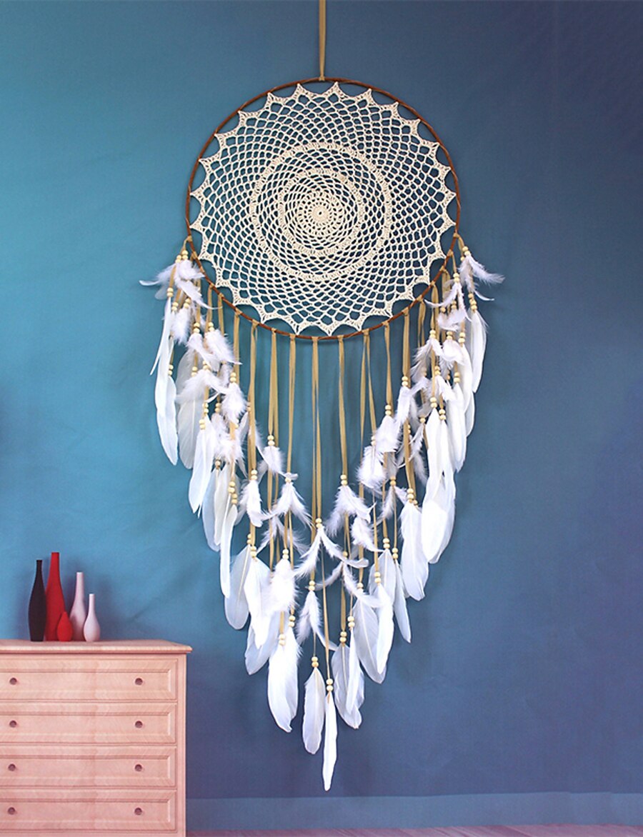  Dream Catcher Handmade Gift Feather Hook Flower Wind Chime Ornament Wall Hanging Decor Art Boho Style 40*120cm