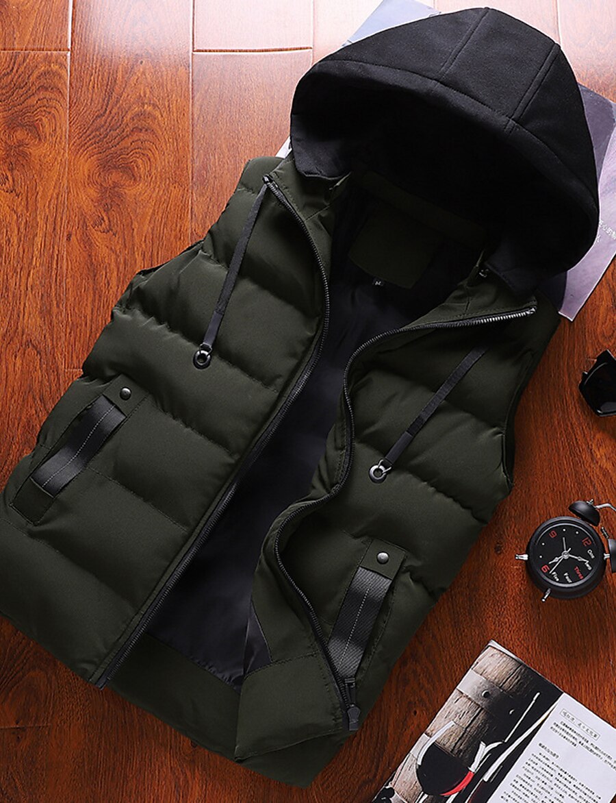  men's vest winter gilet mens hooded thick vest warm sleeveless jacket coat body warmer green