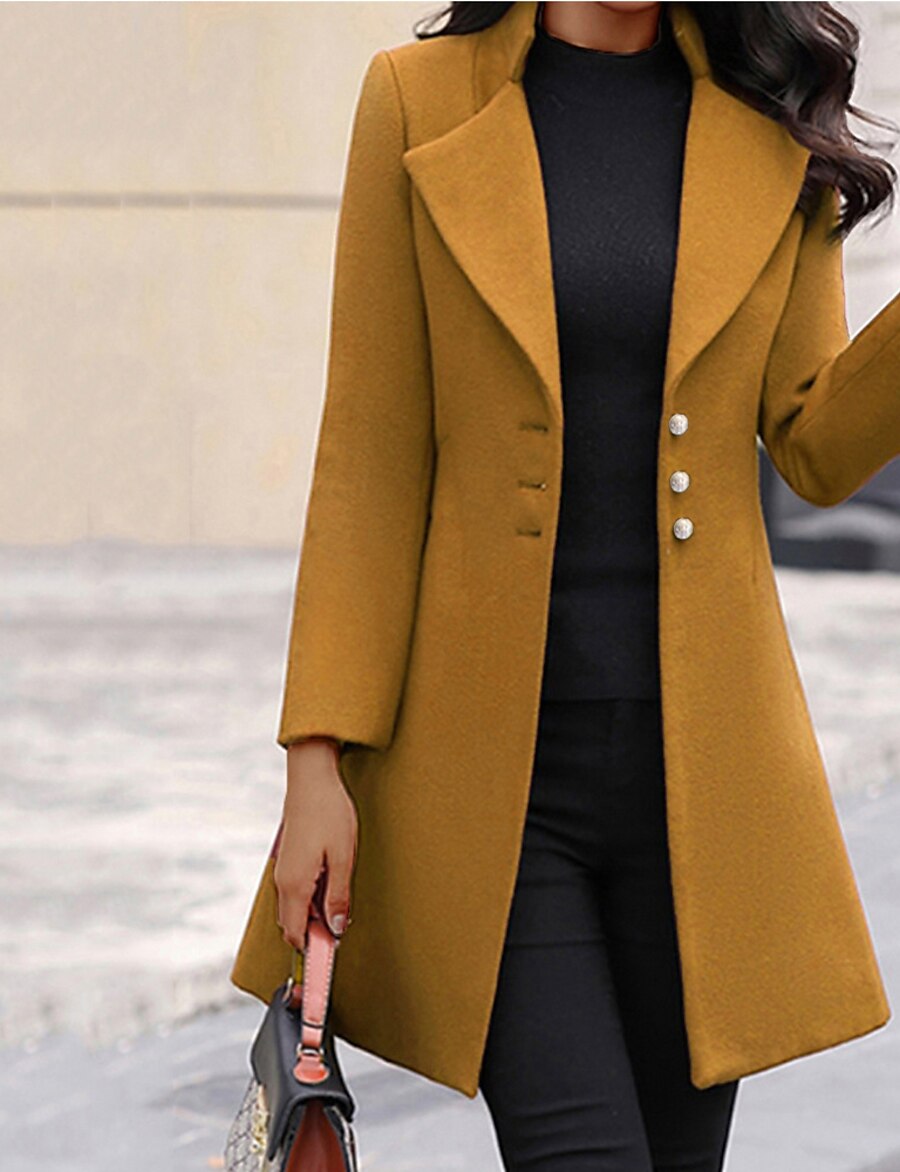  Per donna Cappotto Inverno Giornaliero Lungo Cappotto Standard Elegante Giacca Manica lunga Collage Tinta unica Nero Grigio Giallo