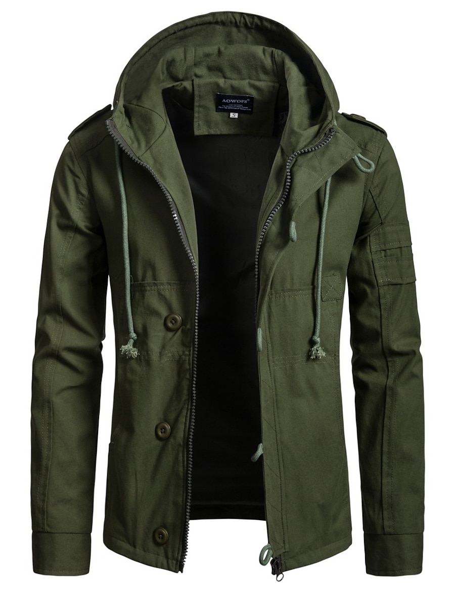 Men's Coat Parka Casual / Daily Solid Color  Black / khaki / Army Green S / M / L