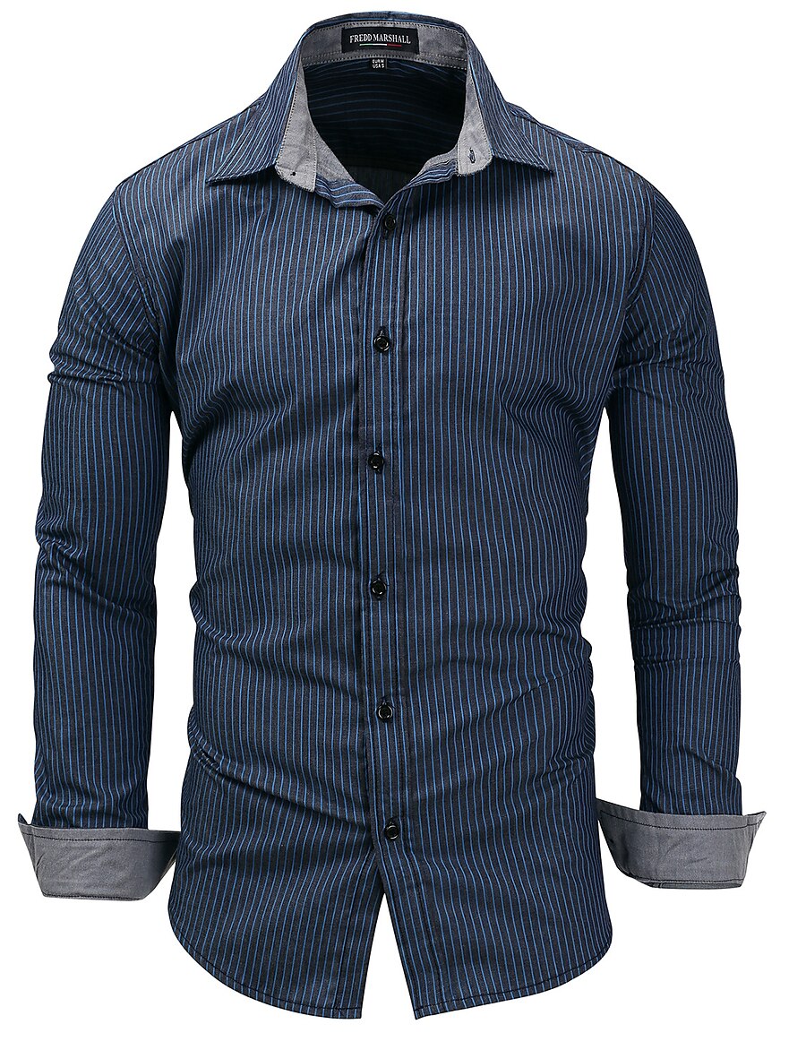 Men's Shirt Bishop Sleeve Stripe Shirt Collar Medium Spring, Fall, Winter, Summer Blue