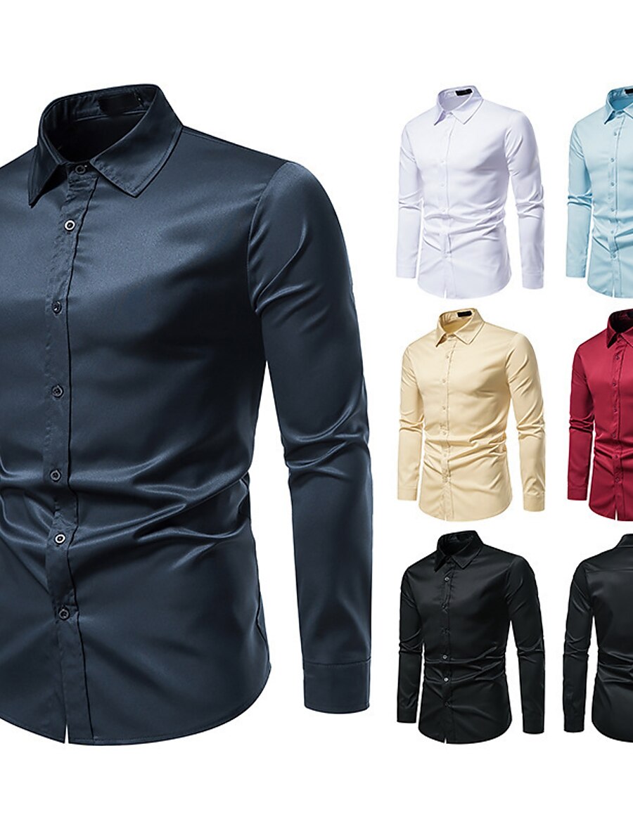  Men's Shirt Collar Standard Spring, Fall, Winter, Summer Light Blue Navy White Black Red Wine