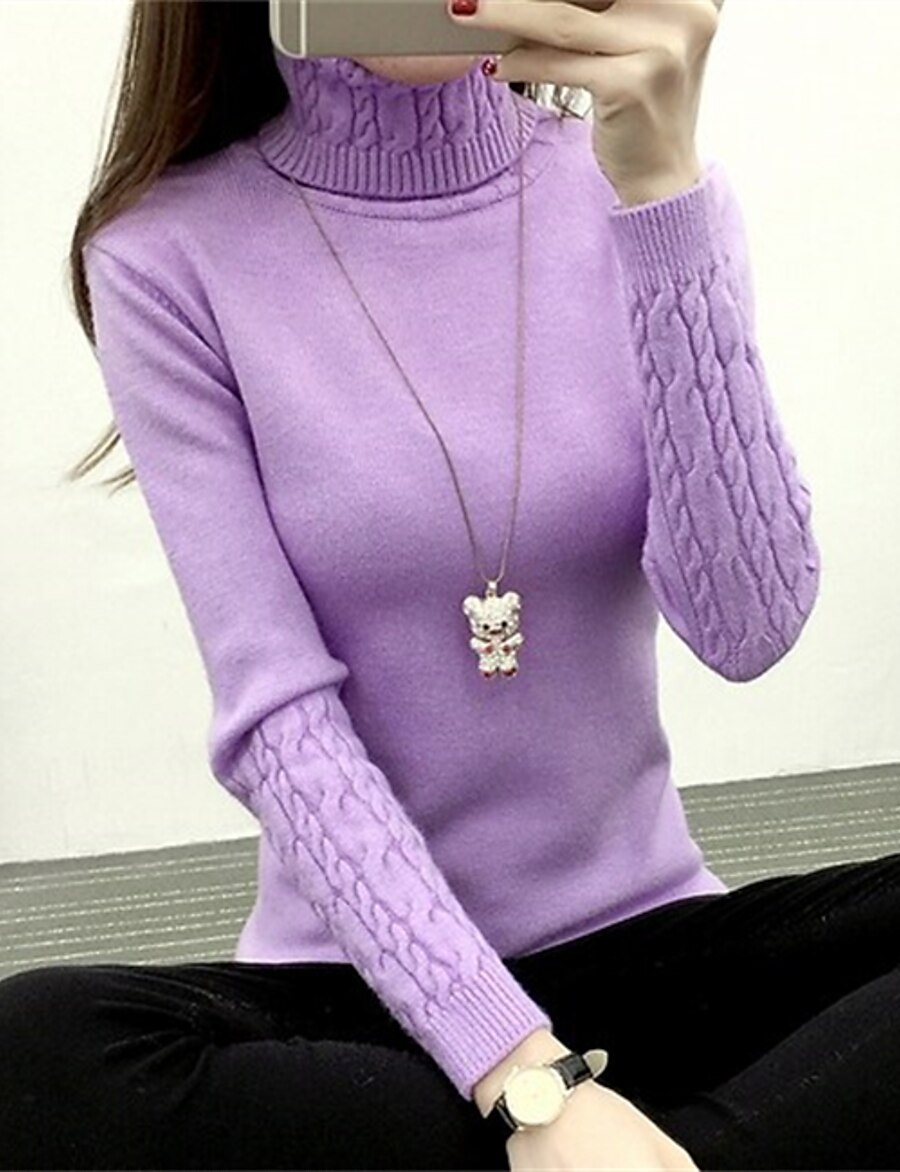  Women's Sweater Pullover Jumper Solid Color Knitted Stylish Basic Casual Long Sleeve Slim Sweater Cardigans Fall Winter Turtleneck Green White Black / Going out