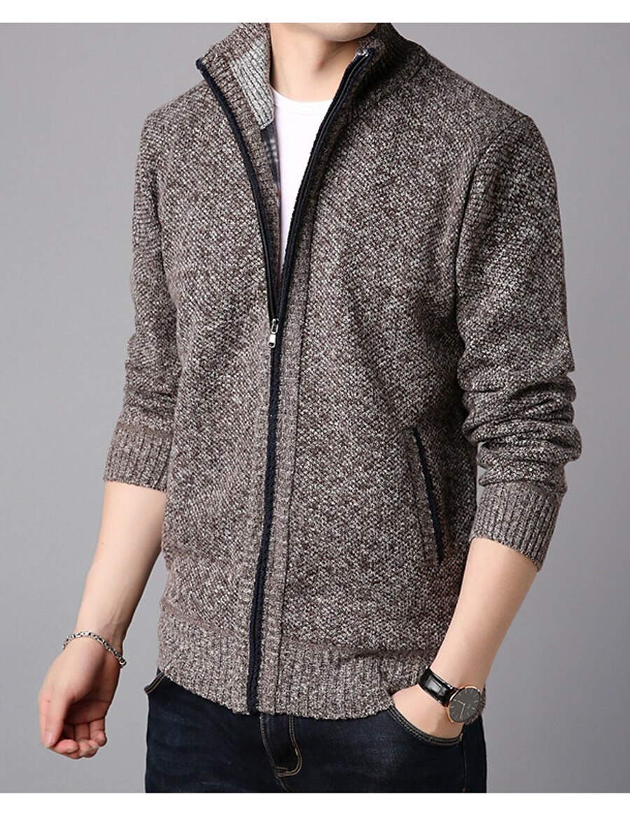  free shipping  autumn and winter stand collar knitted cardigan jacket men's loose knit plus cashmere sweater trend slim line