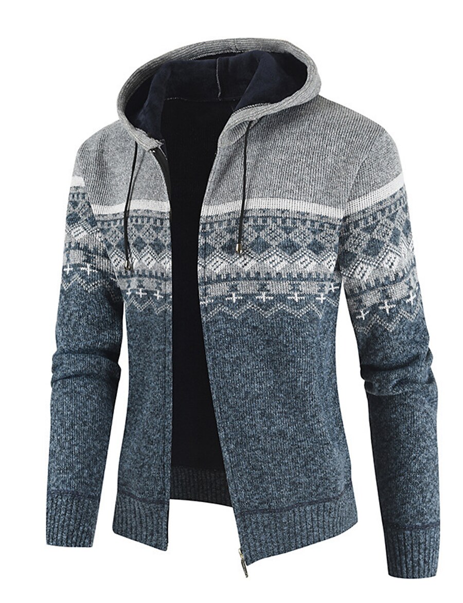  Men's Sweater Printing Thick Fall & Winter Blue Light Grey Dark Gray Red