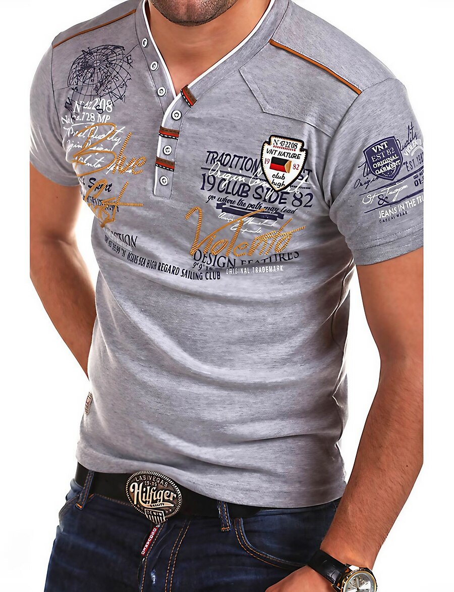  Men's T shirt Tee Shirt Graphic Letter V Neck Daily Short Sleeve Print Tops Muscle White Black Gray / Summer