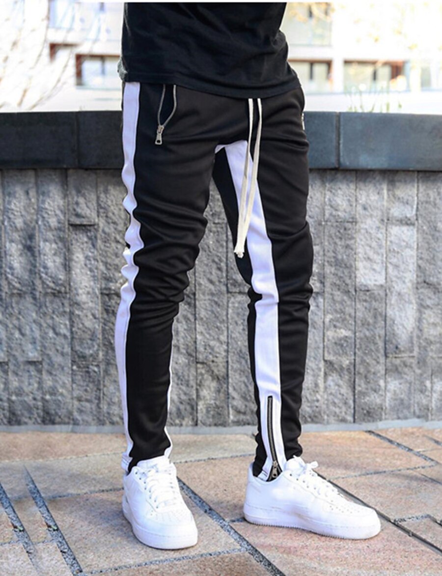  Men's Sporty Casual Side Stripe Elastic Waistband Drawstring Pants Sweatpants Trousers Full Length Pants Micro-elastic Daily Sports Solid Color Mid Waist Breathable Soft Slim White / Black Solid red