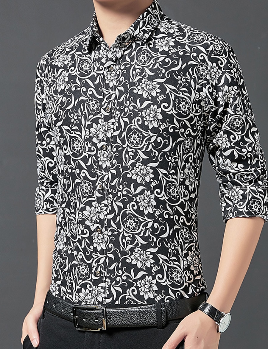  Men's Shirt Printing Collar Medium Spring, Fall, Winter, Summer Navy White Black