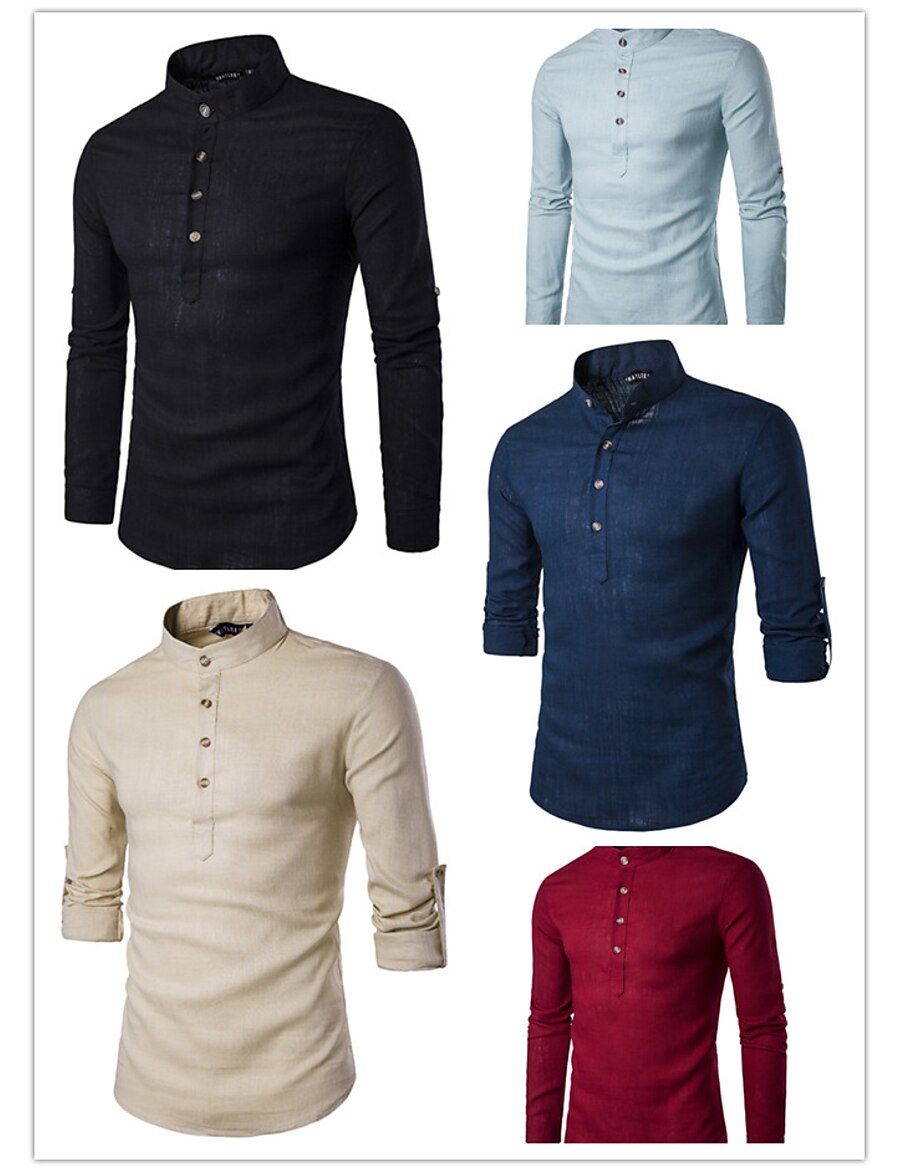  Men's Shirt Pocket Collar Thin Spring &  Fall Wine Red Blue Black Khaki Dark Blue