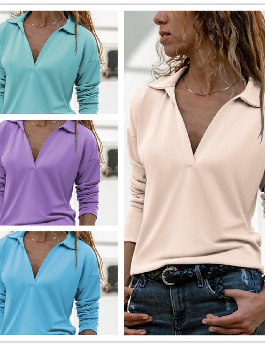  Women's T shirt Basic Modern Plain V Neck Spring &  Fall Standard Blue Purple Green Beige