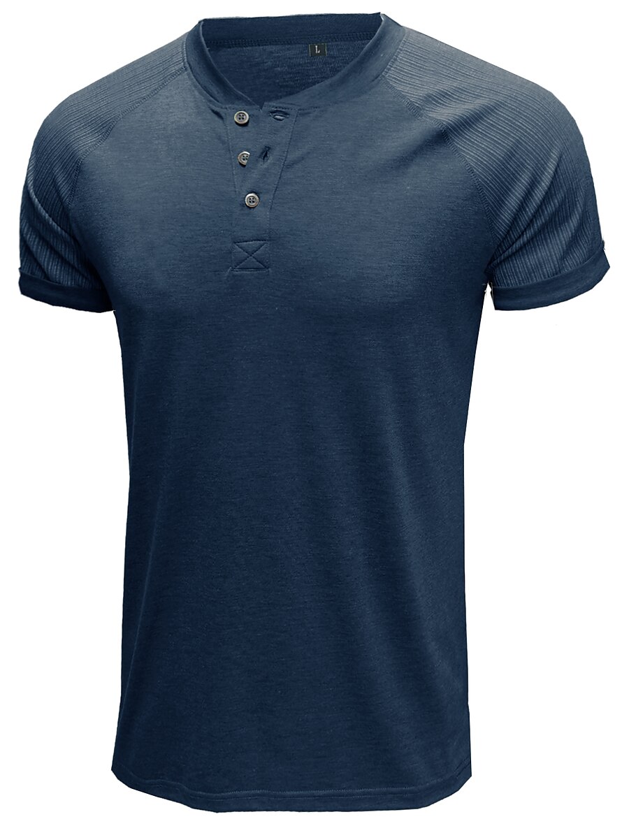  Men's T-shirt Sleeve Color Block Henley Thin Summer Light Khaki. Green White Black Dark Blue