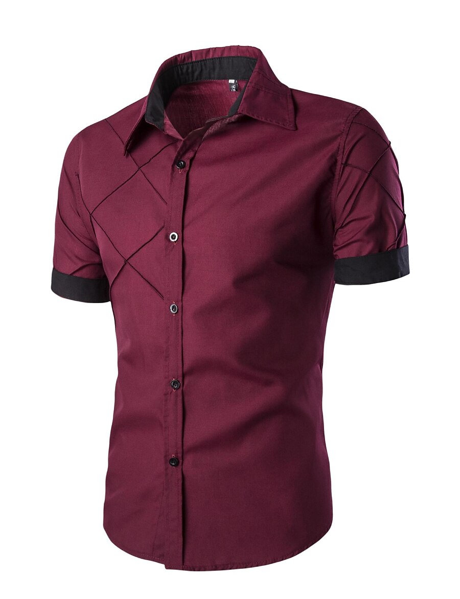  Men's Shirt Solid Colored Collar Spread Collar Street Daily Short Sleeve Slim Tops Polyester Casual Comfortable White Black Wine / Machine wash / Wash separately / Washable / Holiday / Summer