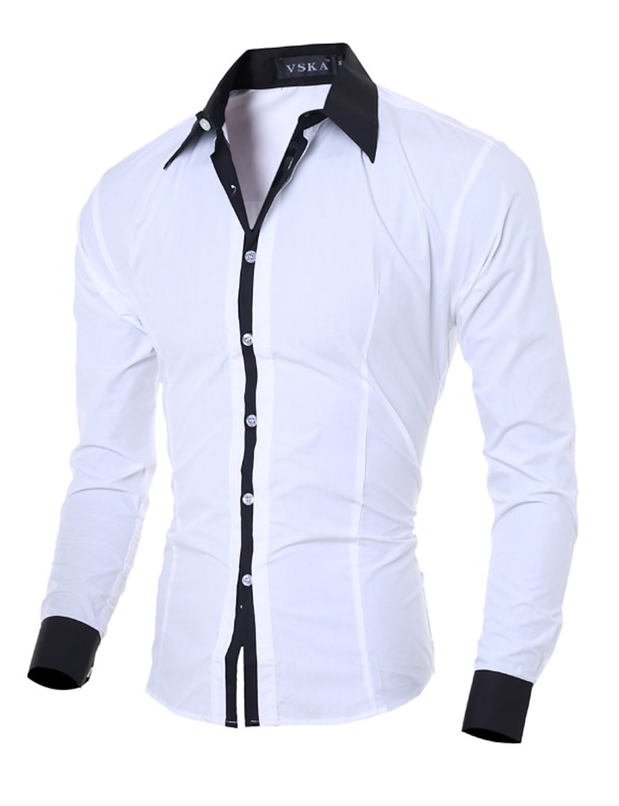  Men's Shirt Solid Colored Collar Classic Collar Daily Work Long Sleeve Slim Tops Business Casual White Black Gray / Spring / Fall / Machine wash / Wash separately / Wash inside out