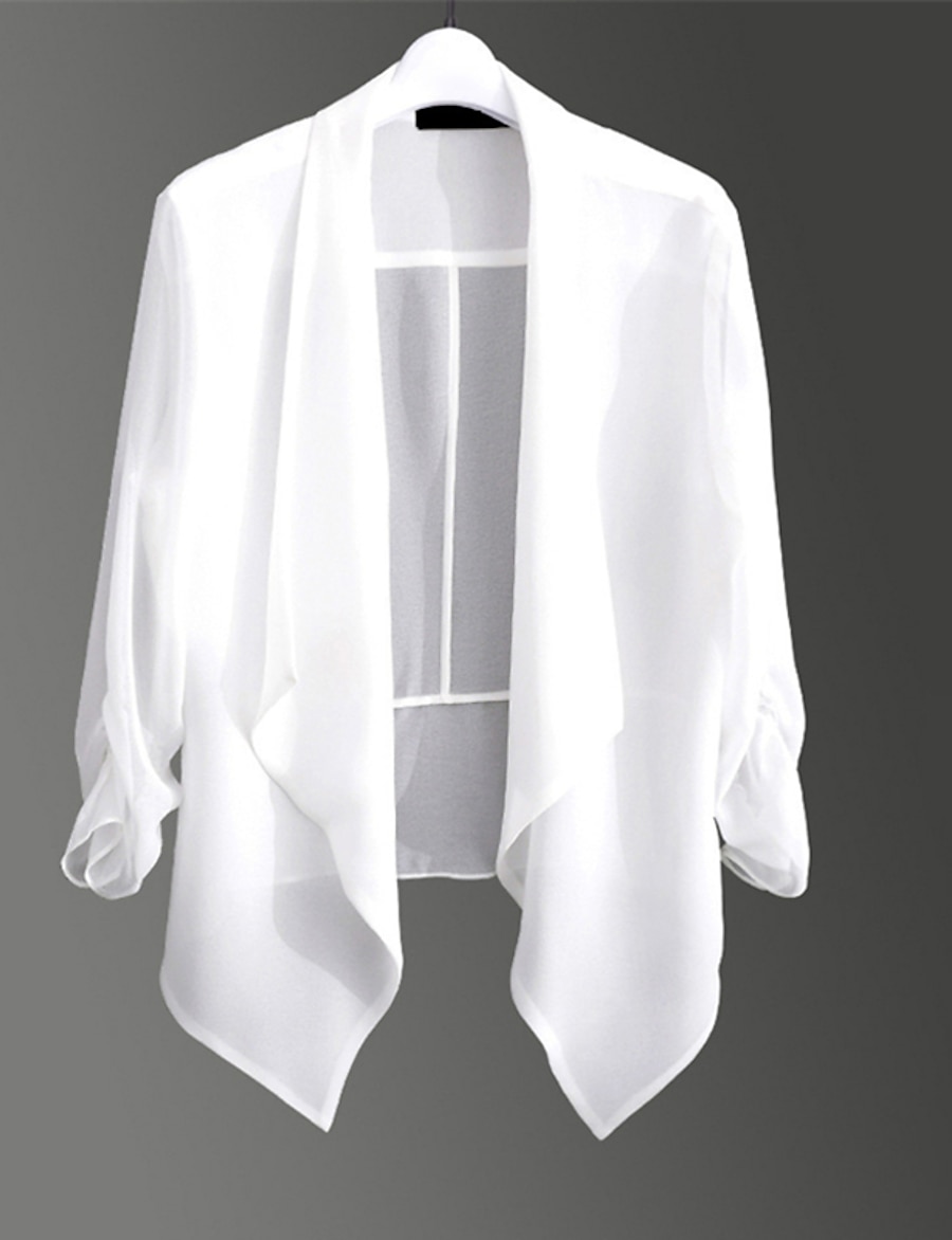  Women's Plus Size Blazer Plain Vacation Going out Shirt Collar Long Sleeve Fall Spring Regular White Black L XL XXL 3XL 4XL