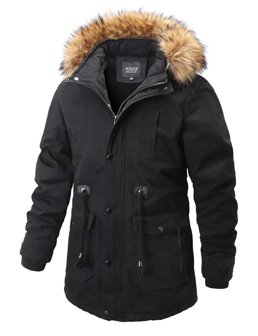  men's winter warm coat hooded outdoor thick jackets with removable faux fur collar hood-black-xs