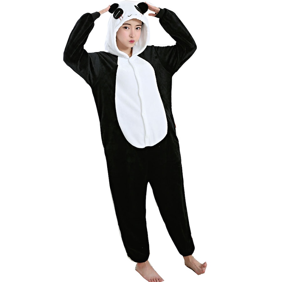  Adults' Kigurumi Pajamas Nightwear Camouflage Panda Onesie Pajamas Flannel Toison White Cosplay For Men and Women Animal Sleepwear Cartoon Festival / Holiday Costumes / Leotard / Onesie