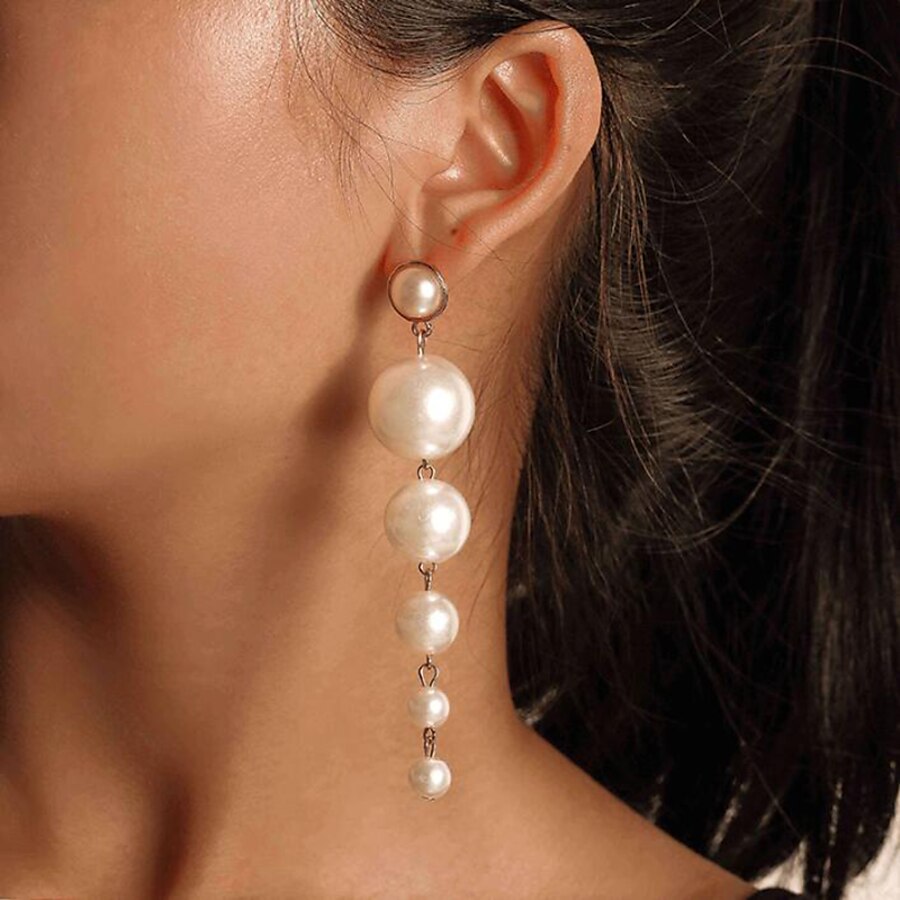  1 Pair Drop Earrings Dangle Earrings For Pearl Women's Wedding Party / Evening Gift Long Resin Gold Pearl Alloy Drop