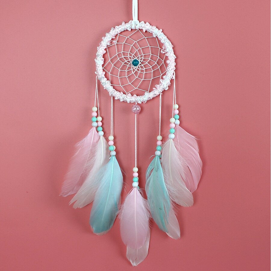  Boho Dream Catcher Handmade Gift Wall Hanging Decor Art Ornament Craft Feather Bead for Kids Bedroom Wedding Festival 55*11cm
