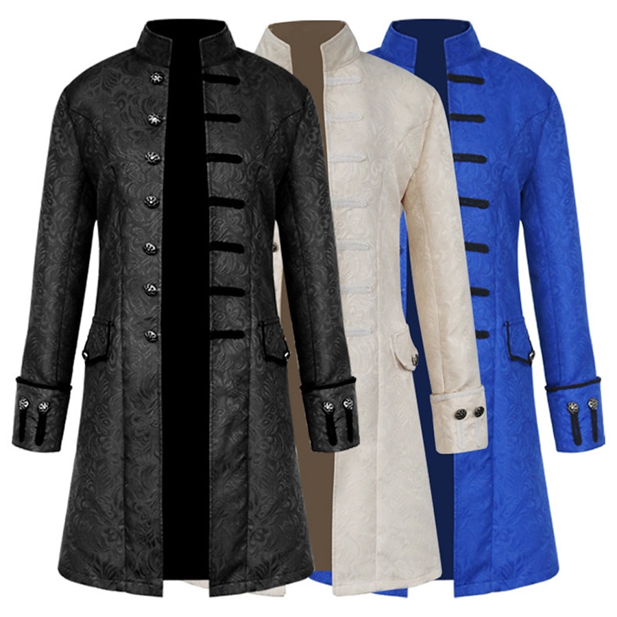  Plague Doctor Retro Vintage Punk & Gothic Medieval Royal Style Coat Outerwear Men's Costume Blue / White / Black Vintage Cosplay Long Sleeve Party Prom
