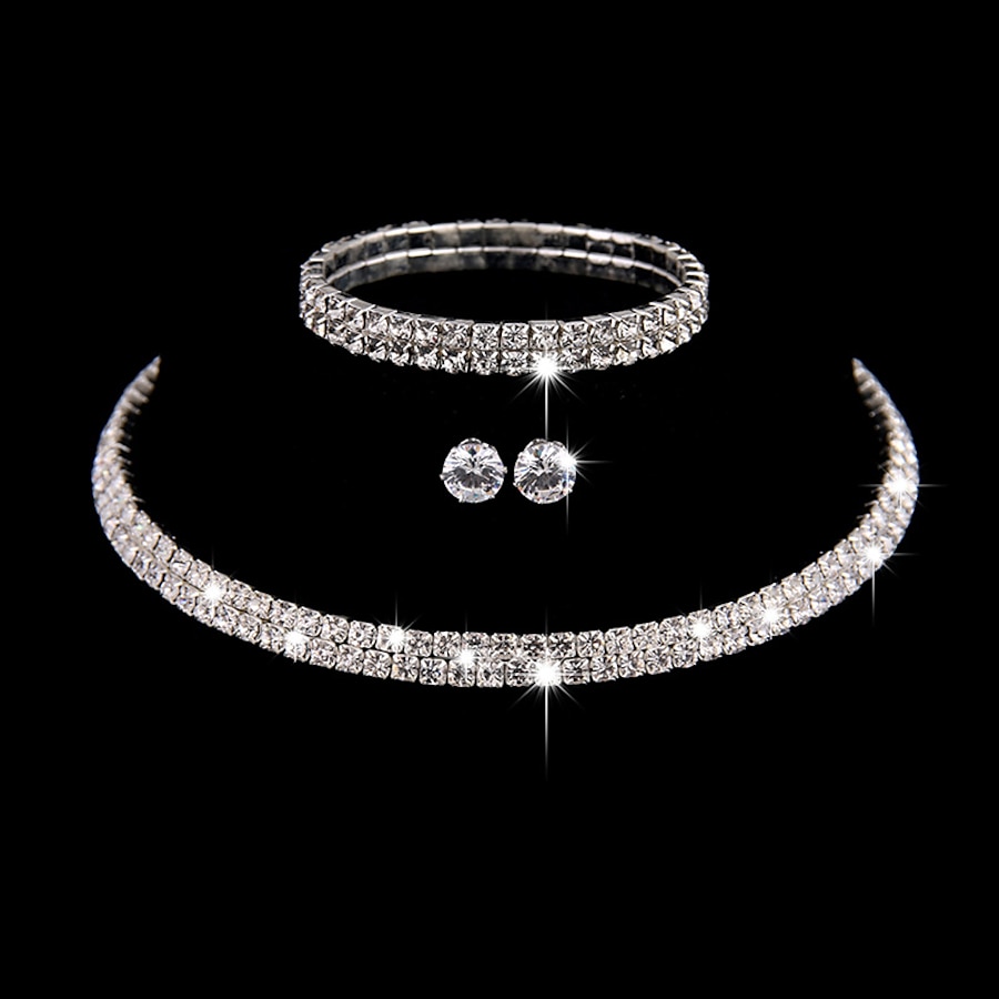  1 set Necklace Earrings Women's Wedding Evening Party Prom Tennis Chain Rhinestone Alloy / Bracelet
