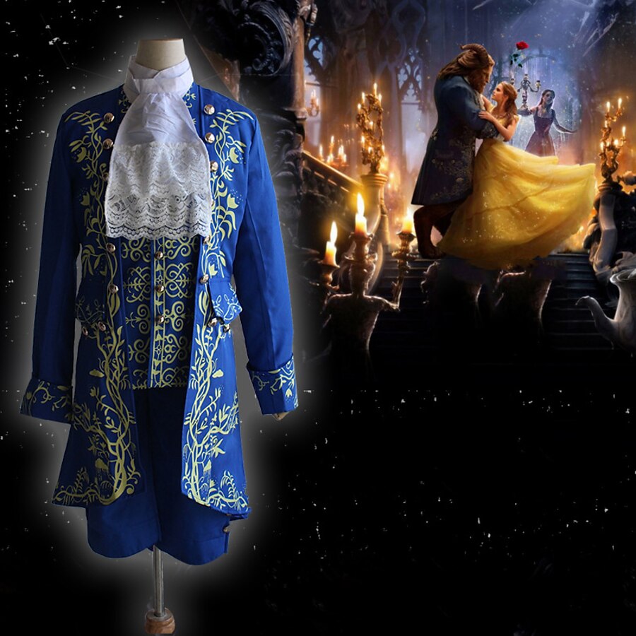  Prince The Beast and Beauty Aristocrat Outlander Vintage Inspired Medieval Outfits Masquerade Outerwear Men's Costume Blue Vintage Cosplay Long Sleeve Party Halloween Queen's Platinum Jubilee 2022