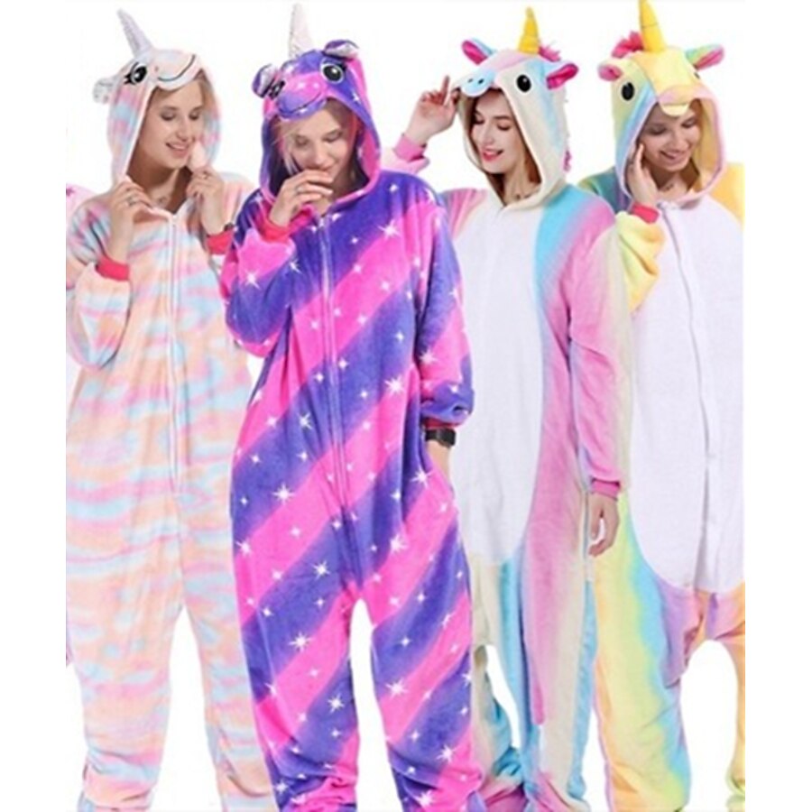  Adults' Kigurumi Pajamas Pony Unicorn Onesie Pajamas Flannel Toison White / Purple / Purple Cosplay For Men and Women Animal Sleepwear Cartoon Festival / Holiday Costumes / Leotard / Onesie