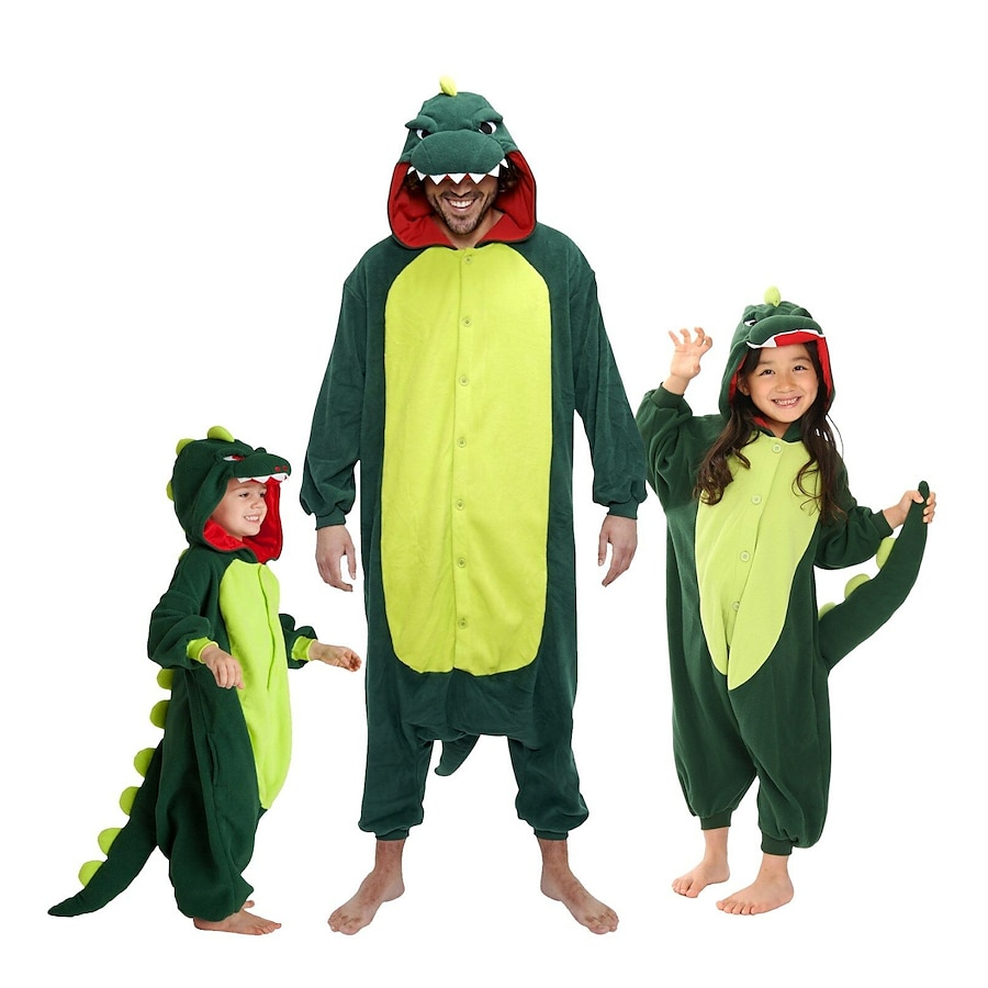  Kid's Kigurumi Pajamas Dinosaur Animal Onesie Pajamas Flannel Toison Red / Green Cosplay For Boys and Girls Animal Sleepwear Cartoon Festival / Holiday Costumes / Leotard / Onesie