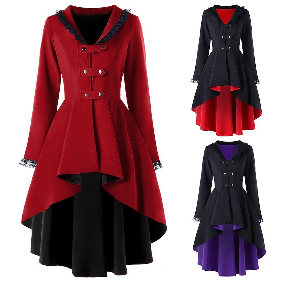  Plague Doctor Retro Vintage Punk & Gothic Steampunk 17th Century Coat Masquerade Trench Coat Outerwear Women's Cotton Costume Black / Red / Grape / Black Vintage Cosplay Long Sleeve Party Halloween