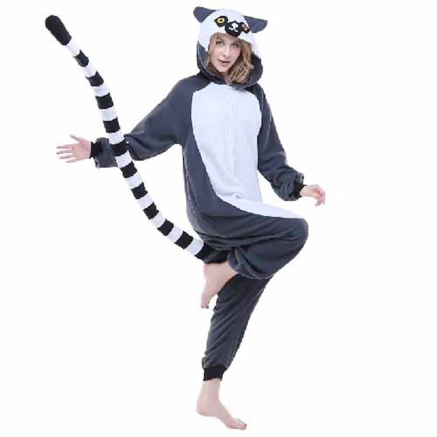  Adults' Kigurumi Pajamas Nightwear Camouflage Monkey Lemur Animal Onesie Pajamas Polar Fleece Synthetic Fiber Gray Cosplay For Men and Women Animal Sleepwear Cartoon Festival / Holiday Costumes