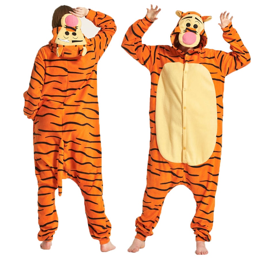  Adults' Cosplay Costume Party Costume Costume Animal Cartoon Tiger Onesie Pajamas Polar Fleece Orange Cosplay For Boys' Girls' Couple's Animal Sleepwear Cartoon Festival / Holiday Costumes