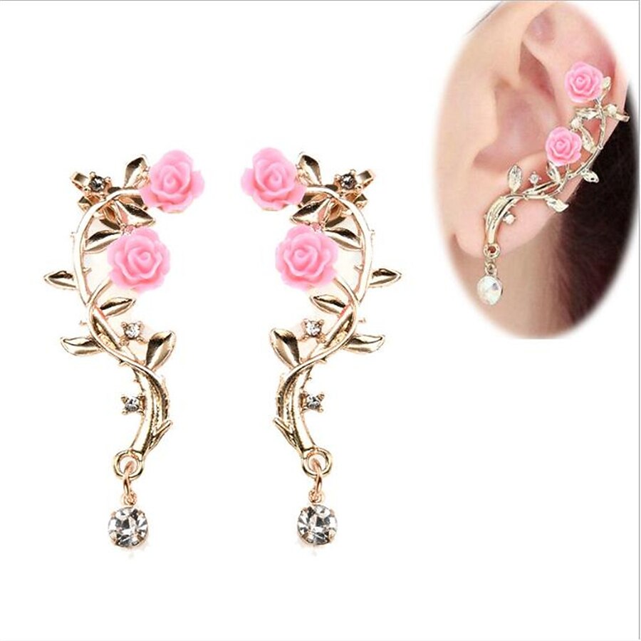  Women's Stud Earrings Clip on Earring Flower Shape Classic Earrings Jewelry Gold For 1 Pair Party Wedding Festival