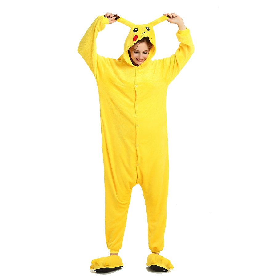  Adults' Kigurumi Pajamas Pika Pika Animal Onesie Pajamas Coral fleece Yellow Cosplay For Men and Women Animal Sleepwear Cartoon Festival / Holiday Costumes
