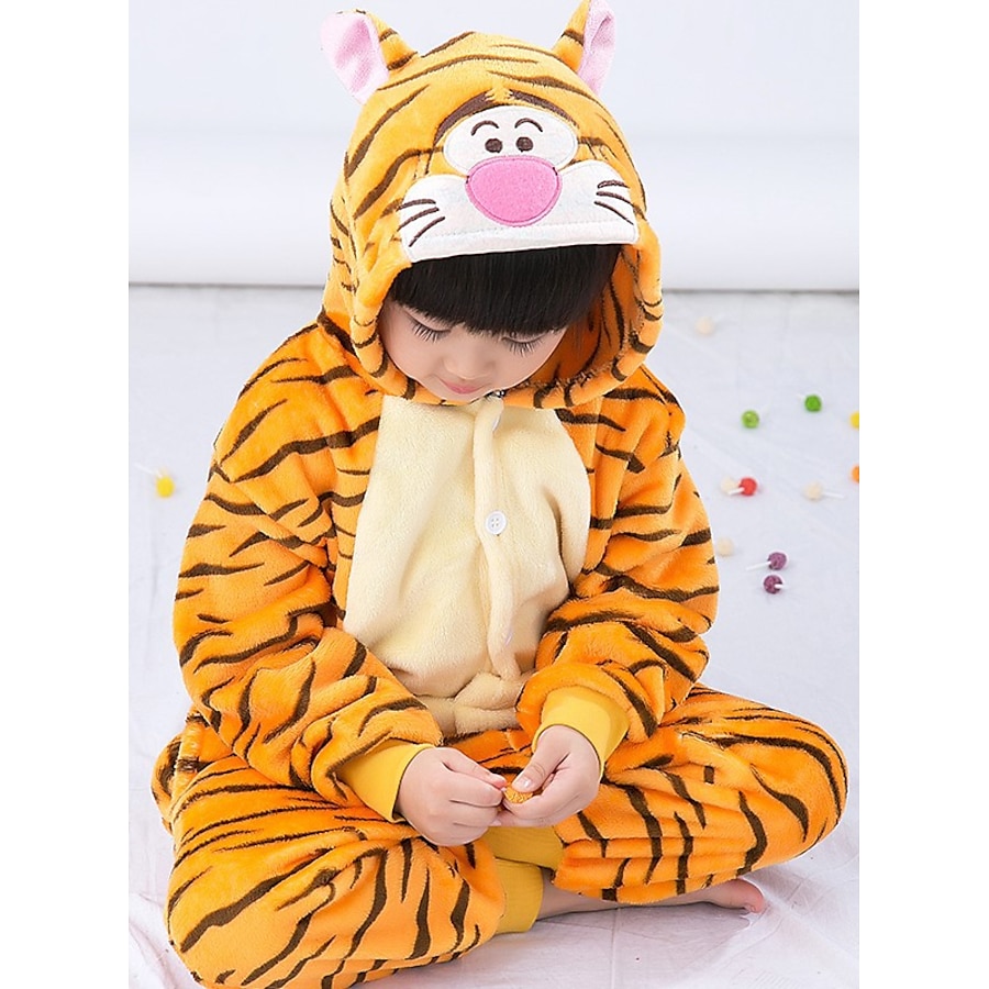  Kid's Camouflage Kigurumi Pajamas Nightwear Tiger Animal Onesie Pajamas Flannel Toison Orange Cosplay For Boys and Girls Animal Sleepwear Cartoon Festival / Holiday Costumes / Leotard / Onesie