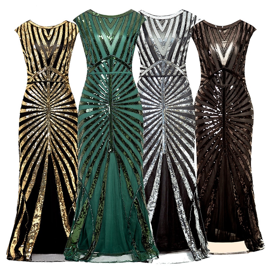  The Great Gatsby Roaring 20s 1920s Cocktail Dress Vintage Dress Flapper Dress Dress Party Costume Prom Dress Adults' Women's Sequin Polyster Costume Golden / Green / Black Vintage Cosplay Sleeveless