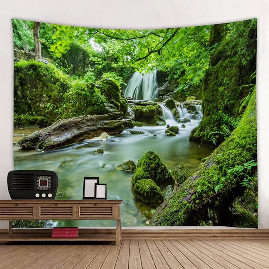  Wall Tapestry Art Decor Blanket Curtain Picnic Tablecloth Hanging Home Bedroom Living Room Dorm Decoration Nature Landscape Forest Tree River Waterfull