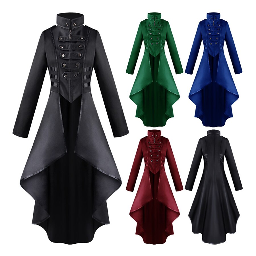  Plague Doctor Retro Punk & Gothic Steampunk 17th Century Cocktail Dress Dress Frock Coat Trench Coat Prom Dress Women's Costume Green / Black / Wine Vintage Cosplay Party Halloween Festival