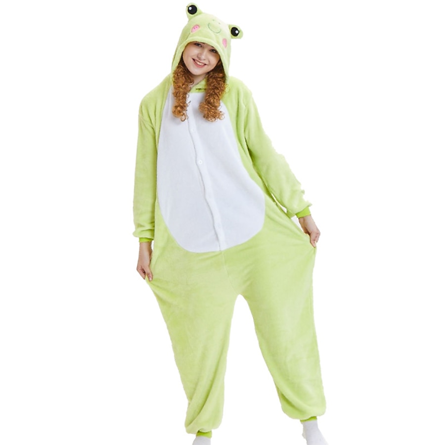  Adults' Kigurumi Pajamas Animal Frog Onesie Pajamas Coral fleece Green Cosplay For Men's Women's Boys' Animal Sleepwear Cartoon Festival / Holiday Costumes / Couple's / Family Look / Men and Women