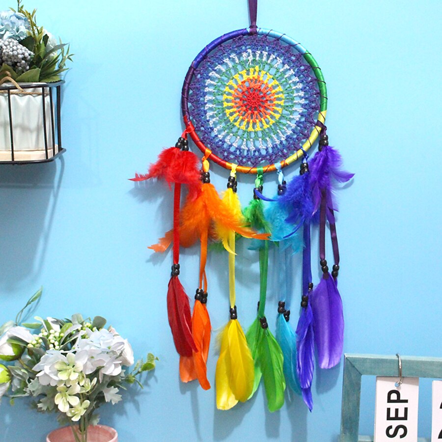  Boho Dream Catcher Handmade Gift Wall Hanging Decor Art Ornament Craft Feather for Kids Bedroom Wedding Festival 55*16cm