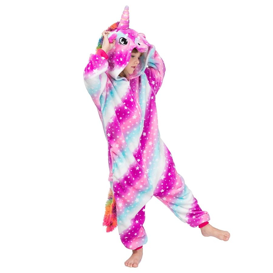  Kid's Elementary Camouflage Kigurumi Pajamas Nightwear Unicorn Onesie Pajamas Flannel polyester fibre Rainbow Cosplay For Boys and Girls Animal Sleepwear Cartoon Festival / Holiday Costumes