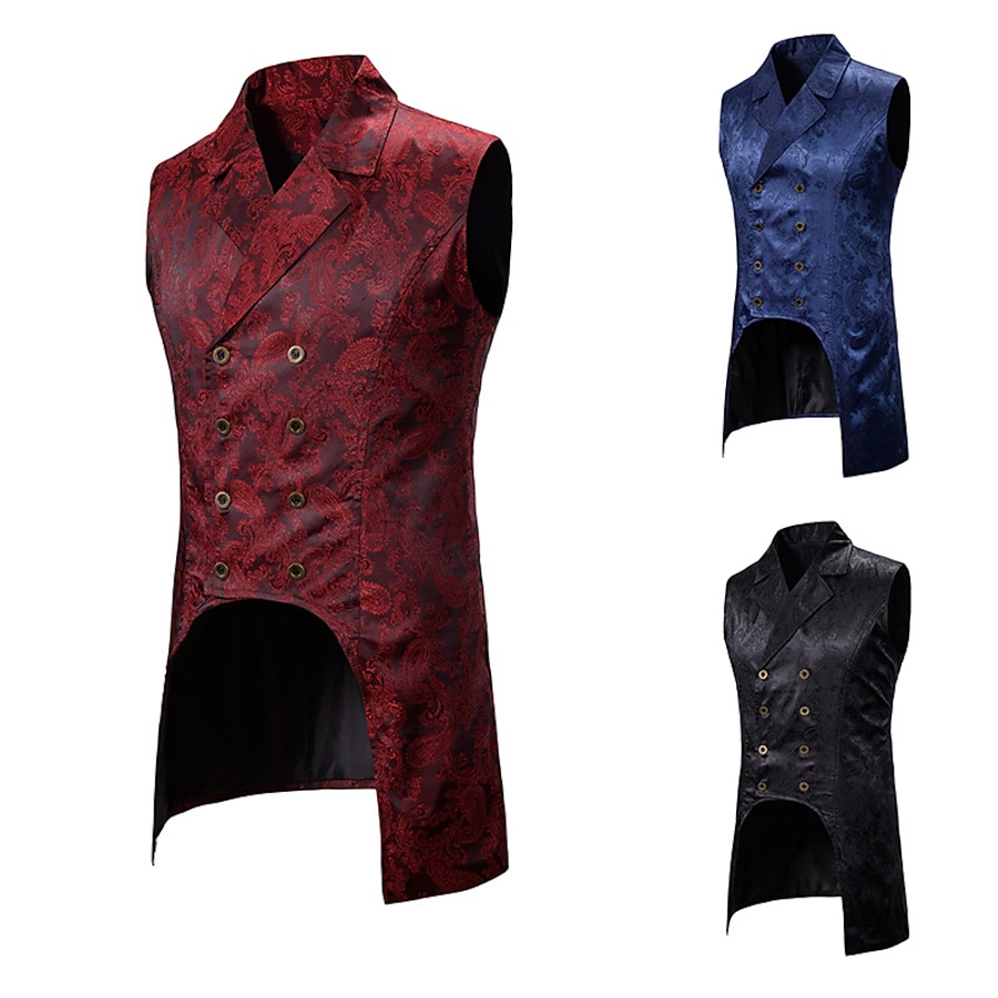  Plague Doctor Party Distinguished Boutique Stylish Classic Style Masquerade Vest Waistcoat Outerwear Men's Jacquard Costume Black / Red / Navy Blue Vintage Cosplay Sleeveless Event / Party