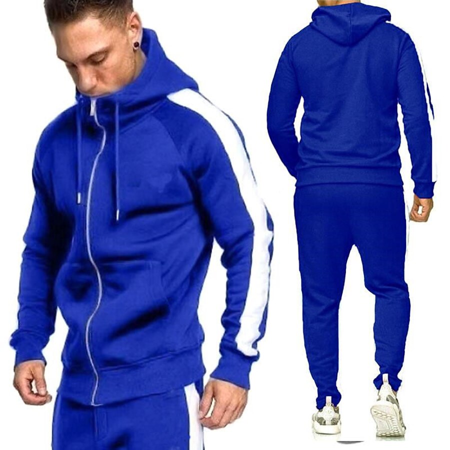  Men's 2 Piece Full Zip Casual Athleisure Tracksuit Sweatsuit 2pcs Long Sleeve Winter High Waist Thermal Warm Breathable Soft Cotton Fitness Gym Workout Running Jogging Sportswear Color Block Normal