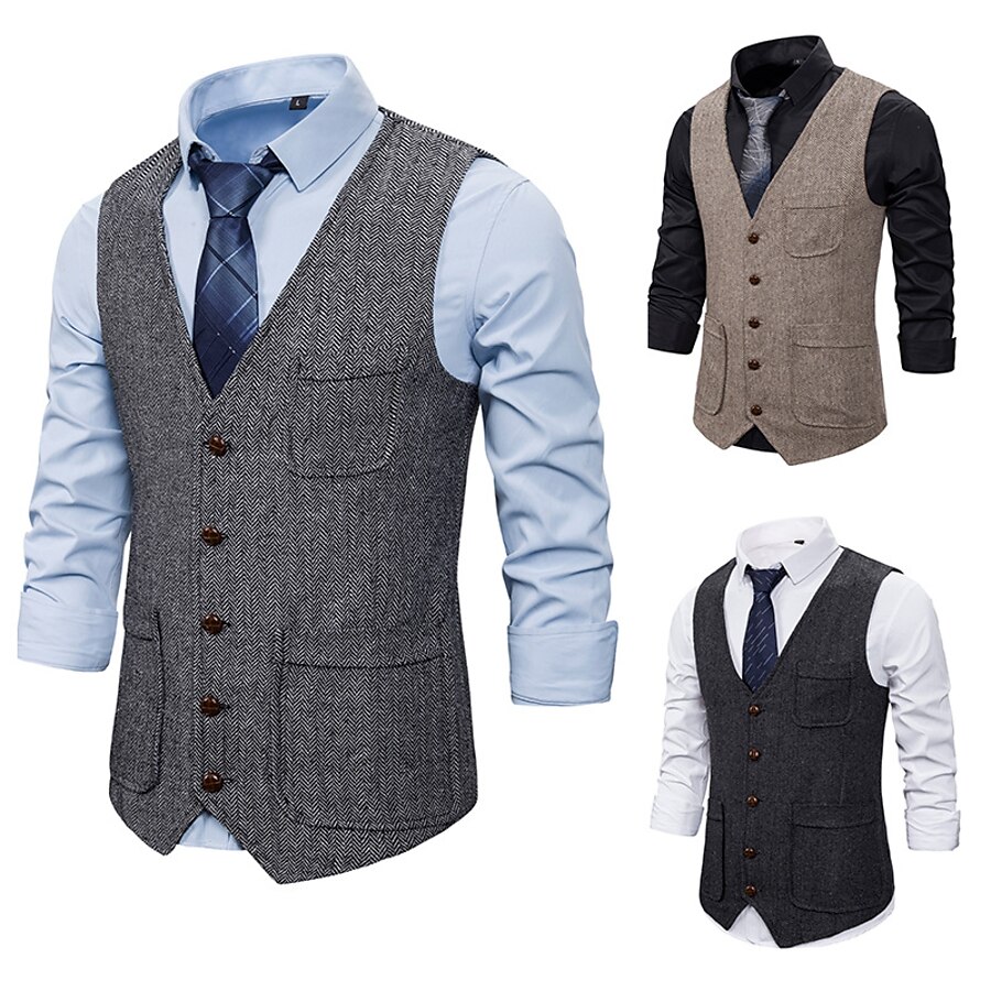  The Great Gatsby 1920s Vintage Masquerade Vest Waistcoat Outerwear Men's Slim Fit Costume Gray / Camel / Black Vintage Cosplay Sleeveless Event / Party