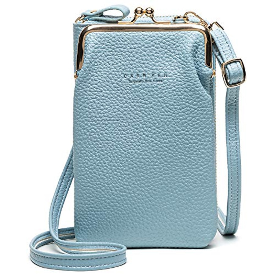  women cross-body pu leather wallet large capacity with card slots adjustable detachable shoulder strap for cell phones under 7 inches bag, (blue), m