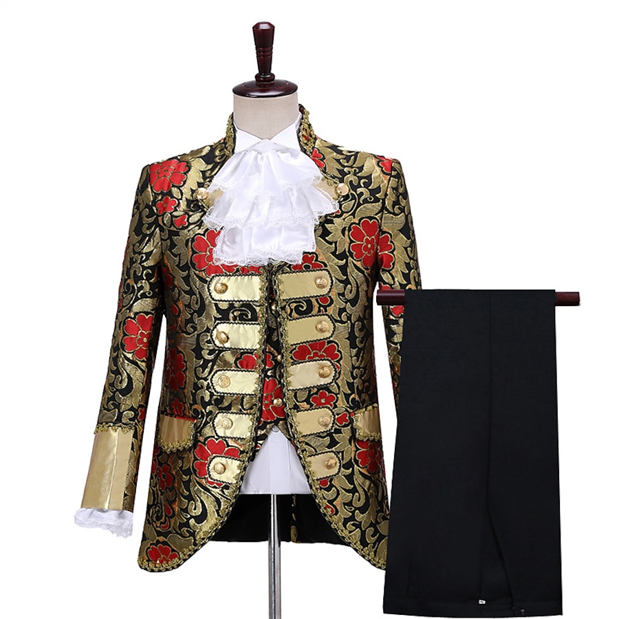  Prince Aristocrat Retro Vintage Medieval Renaissance Outfits Masquerade Outerwear Adults' Men's Polyester Costume Rosy Pink / Wine / Red Vintage Cosplay Long Sleeve Party Performance Queen's Platinum
