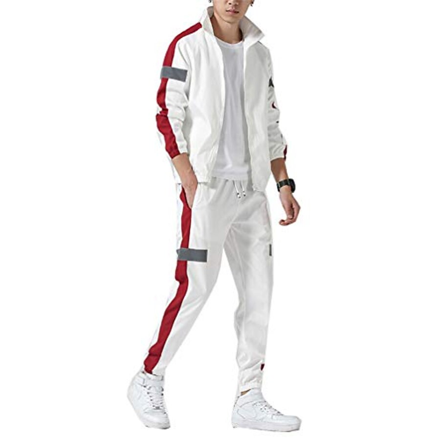  men sportswear set spring autumn hip hop sweatshirt+pants two pieces track suit zya19-3 white l